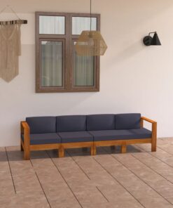 vidaXL Tuinbank 4-zits met donkergrijze kussens acaciahout