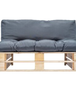 vidaXL Tuinbank pallet met grijze kussens grenenhout