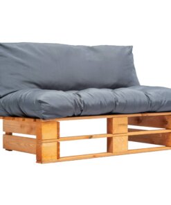 vidaXL Tuinbank pallet met grijze kussens grenenhout