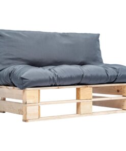 vidaXL Tuinbank pallet met grijze kussens grenenhout