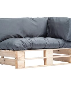 vidaXL Tuinbank pallet met grijze kussens grenenhout