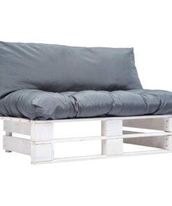 vidaXL Tuinbank pallet met grijze kussens grenenhout