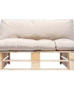 vidaXL Tuinbank pallet met zandkleurige kussens grenenhout
