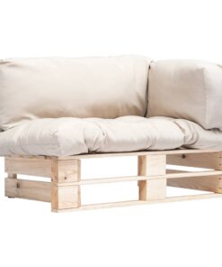 vidaXL Tuinbank pallet met zandkleurige kussens grenenhout