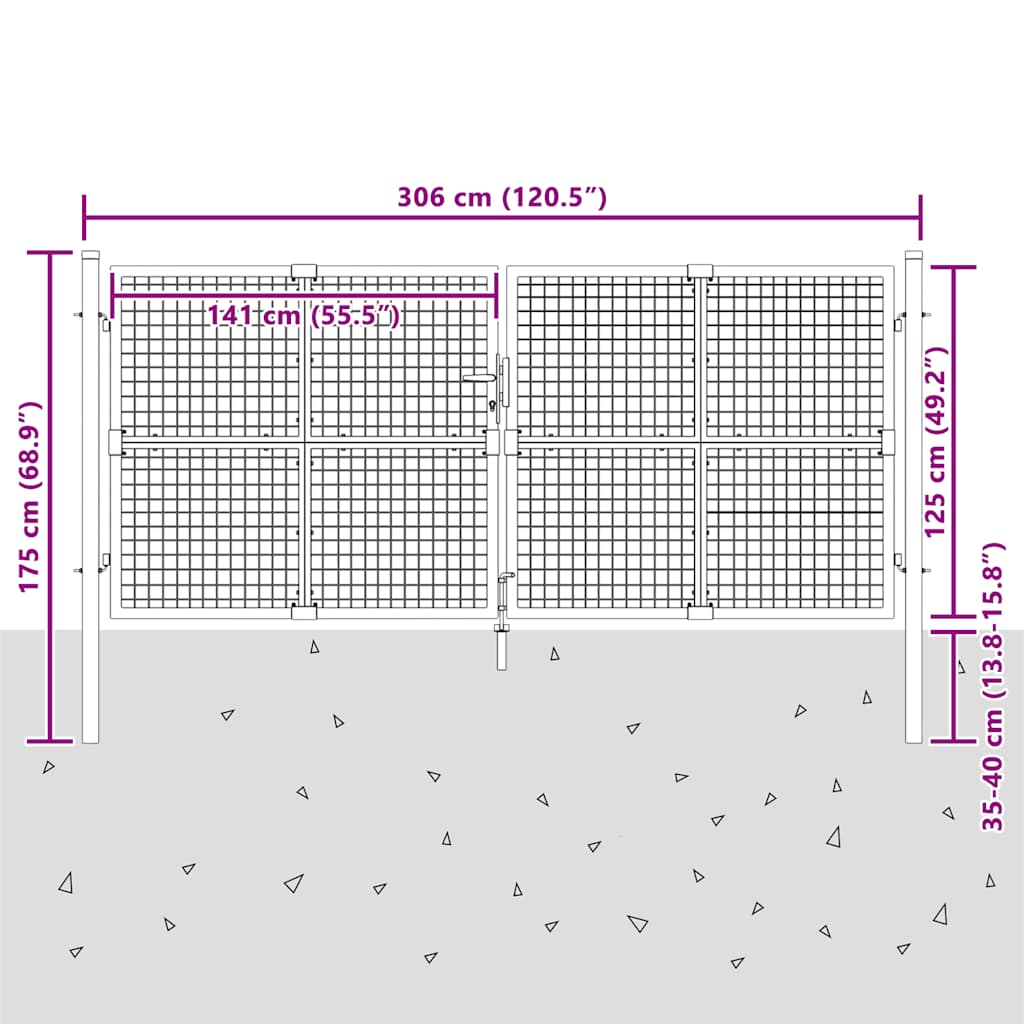 vidaXL Tuinhek van gaas 300x125 cm gegalvaniseerd staal antraciet - Image 7