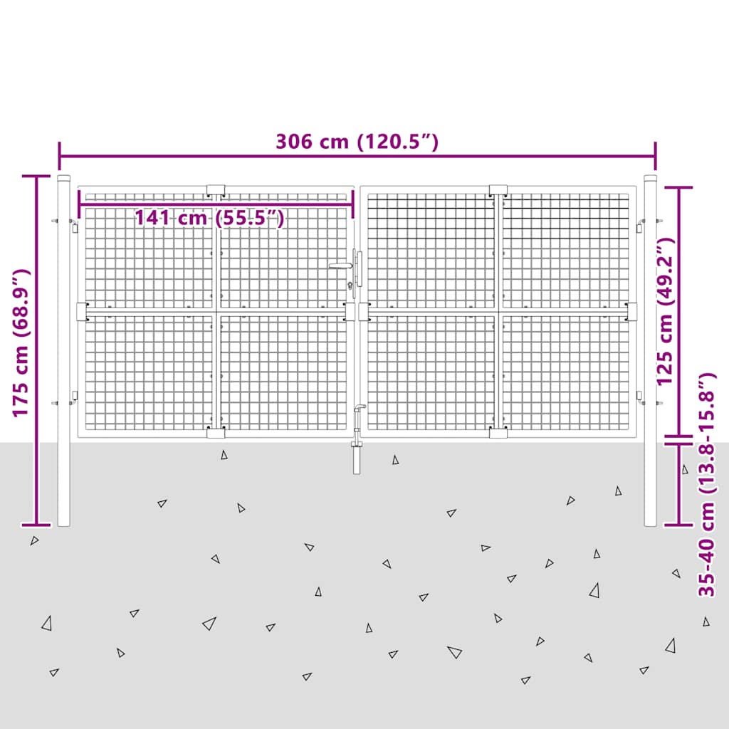 vidaXL Tuinhek van gaas zilverkleurig 300x125 cm gegalvaniseerd staal - Image 7