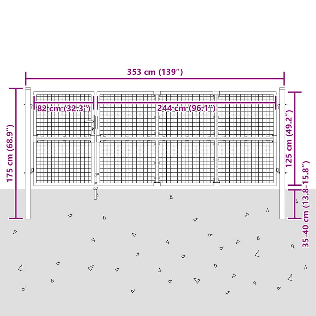 vidaXL Tuinhek van gaas zilverkleurig 350x125 cm gegalvaniseerd staal - Image 7