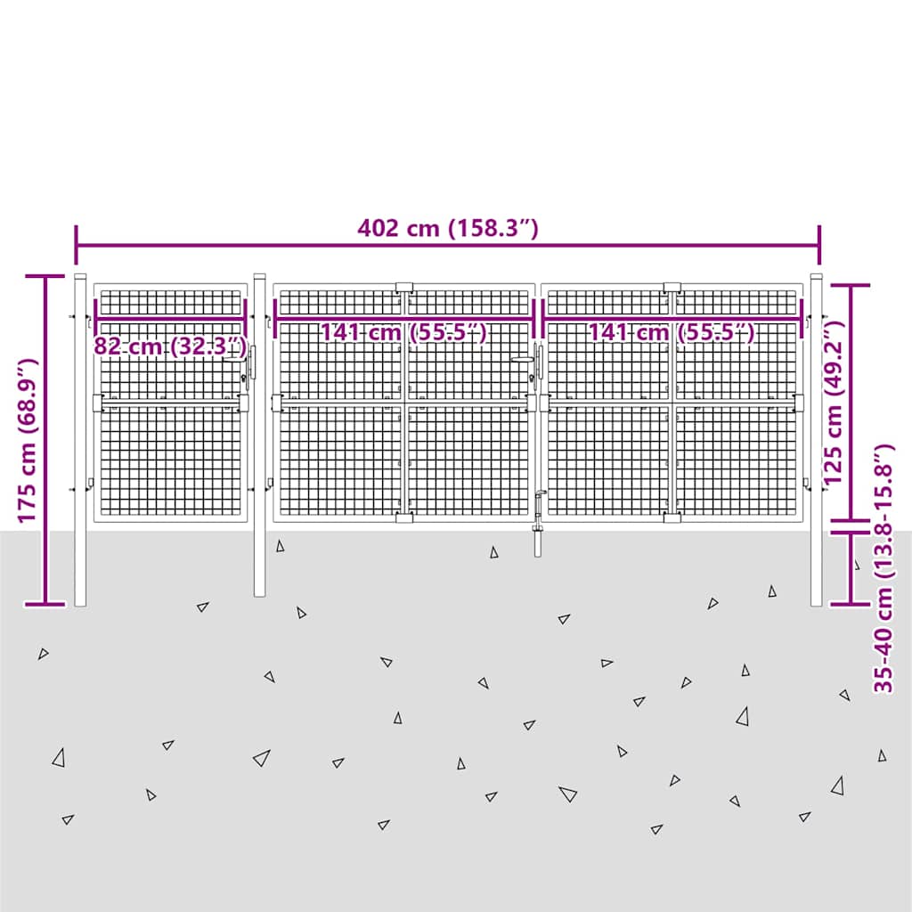 vidaXL Tuinhek van gaas zilverkleurig 400x125 cm gegalvaniseerd staal - Image 7