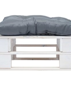 vidaXL Tuinpoef met grijs kussen pallet hout wit