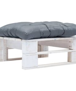 vidaXL Tuinpoef met grijs kussen pallet hout wit