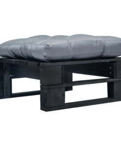 vidaXL Tuinpoef met grijs kussen pallet hout zwart