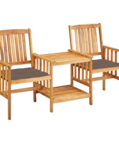 vidaXL Tuinstoelen met tafeltje en kussens massief acaciahout