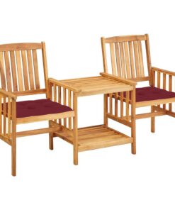 vidaXL Tuinstoelen met tafeltje en kussens massief acaciahout