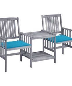 vidaXL Tuinstoelen met tafeltje en kussens massief acaciahout