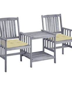 vidaXL Tuinstoelen met tafeltje en kussens massief acaciahout