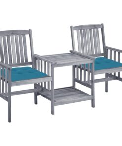vidaXL Tuinstoelen met tafeltje en kussens massief acaciahout