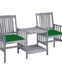 vidaXL Tuinstoelen met tafeltje en kussens massief acaciahout