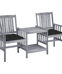 vidaXL Tuinstoelen met tafeltje en kussens massief acaciahout