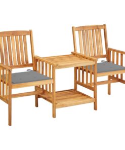 vidaXL Tuinstoelen met tafeltje en kussens massief acaciahout
