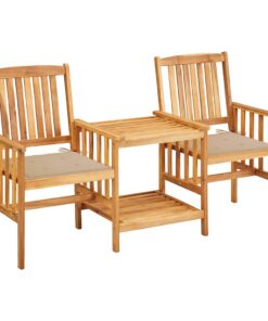 vidaXL Tuinstoelen met tafeltje en kussens massief acaciahout