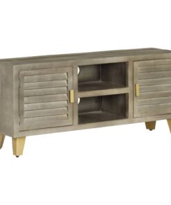 vidaXL Tv-meubel 110x30x48 cm massief mangohout met messing grijs