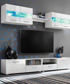 vidaXL Tv-wandmeubelset met LED-verlichting hoogglans wit 5-delig