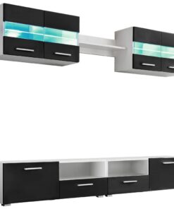 vidaXL Tv-wandmeubelset met LED-verlichting hoogglans zwart 5-delig
