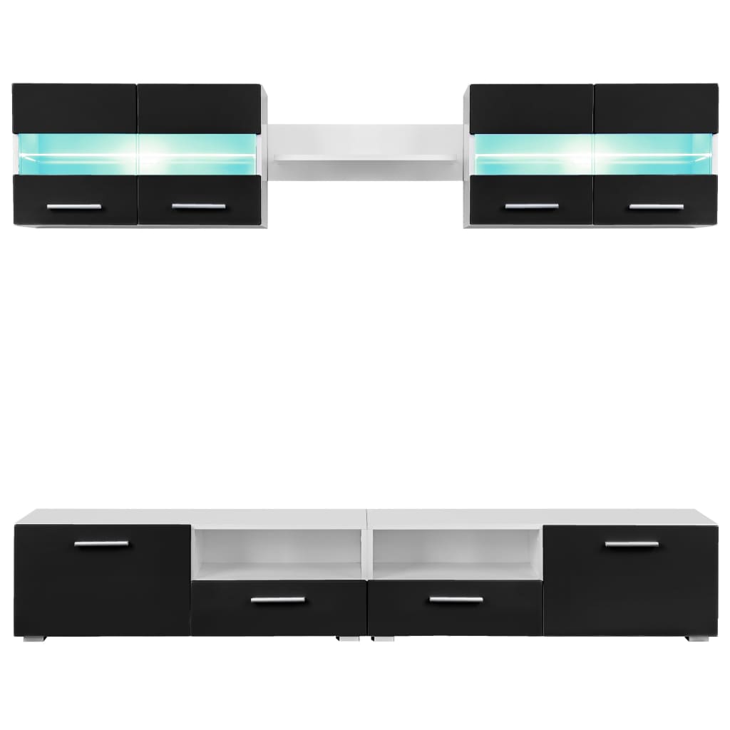 vidaXL Tv-wandmeubelset met LED-verlichting hoogglans zwart 5-delig - Afbeelding 3