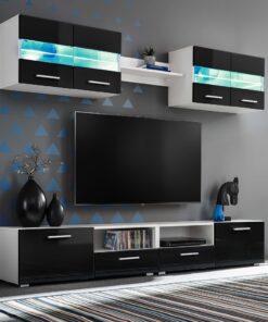 vidaXL Tv-wandmeubelset met LED-verlichting hoogglans zwart 5-delig