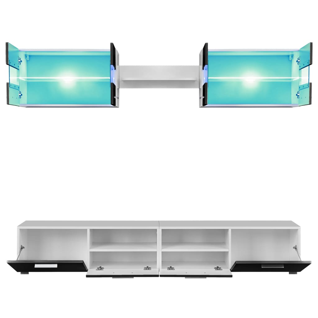 vidaXL Tv-wandmeubelset met LED-verlichting hoogglans zwart 5-delig - Afbeelding 4