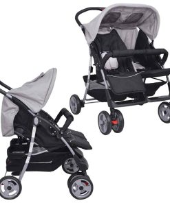 vidaXL Tweelingwagen staal grijs en zwart