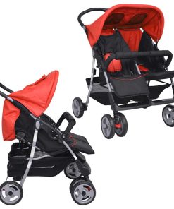 vidaXL Tweelingwagen staal rood en zwart