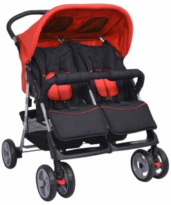 vidaXL Tweelingwagen staal rood en zwart