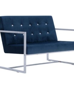 vidaXL Tweezitsbank met armleuningen chroom en fluweel blauw