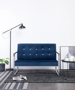 vidaXL Tweezitsbank met armleuningen chroom en fluweel blauw