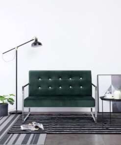 vidaXL Tweezitsbank met armleuningen chroom en fluweel donkergroen