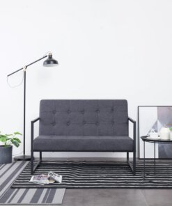 vidaXL Tweezitsbank met armleuningen staal en stof donkergrijs