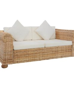 vidaXL Tweezitsbank met kussens natuurlijk rattan