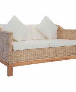vidaXL Tweezitsbank met kussens natuurlijk rattan