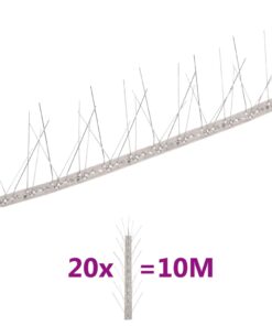 vidaXL Vogel- en duivenpinnen met 5 rijen 20 st 10 m roestvrij staal