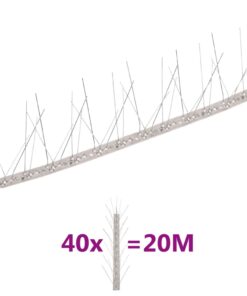 vidaXL Vogel- en duivenpinnen met 5 rijen 40 st 20 m roestvrij staal