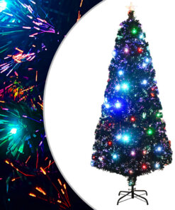 vidaXL Voorverlichte kerstboom met standaard en LED 210 cm glasvezel