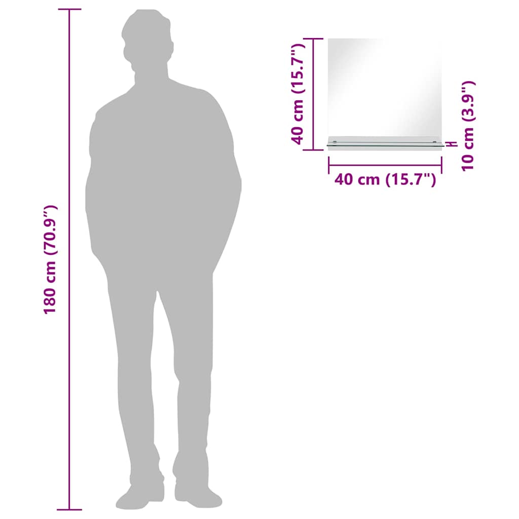 vidaXL Wandspiegel met schap 40x40 cm gehard glas - Afbeelding 7
