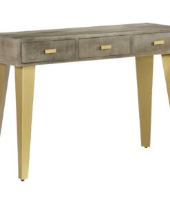 vidaXL Wandtafel 110x35x76 cm massief mangohout met messing grijs