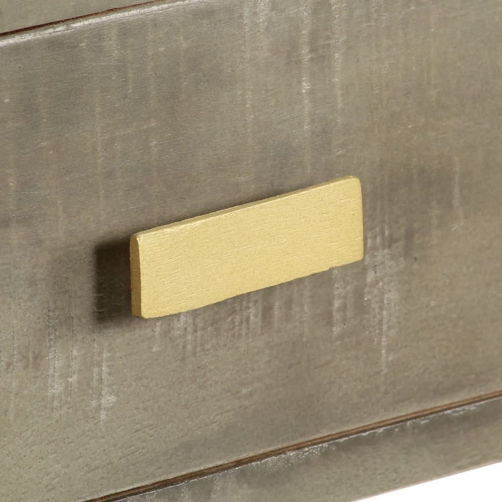 vidaXL Wandtafel 110x35x76 cm massief mangohout met messing grijs - Afbeelding 6