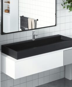 vidaXL Wastafel 120x46x11 cm gegoten mineraal/marmer matzwart