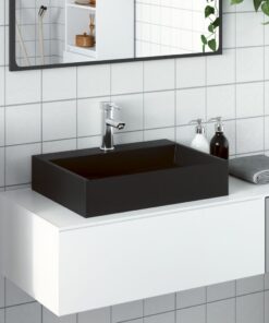 vidaXL Wastafel 50x38x11 cm gegoten mineraal/marmer matzwart