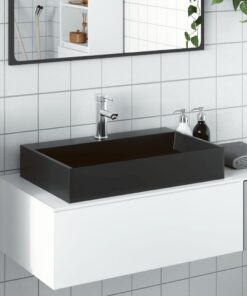 vidaXL Wastafel 60x38x11 cm gegoten mineraal/marmer matzwart