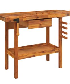 vidaXL Werkbank met lade en bankschroeven 124x52x83 cm massief acaciahout