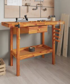 vidaXL Werkbank met lade en bankschroeven 124x52x83 cm massief acaciahout